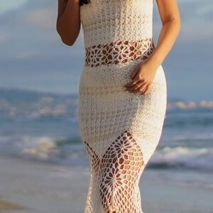 Women's Elegant Handmade Sleeveless Crochet Swim Cover Up Dress Maxi Dress